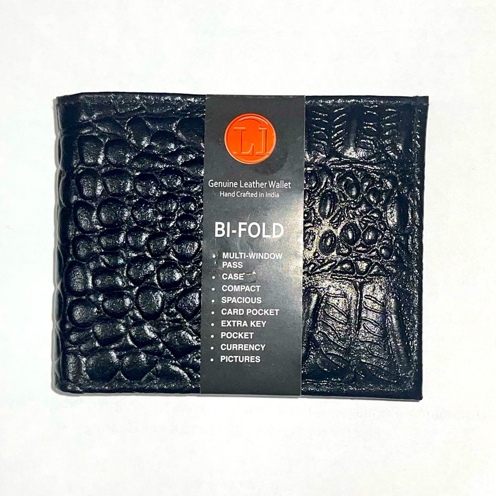 LI GENUINE LEATHER WALLET Black bi-Fold ID Credit Card Cash Money Holder